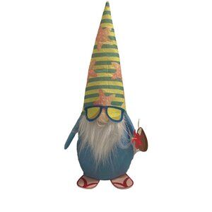 Summer Beach Gnome Plush Striped Hat & Sunglasses Decorative Stuffed 14” NWT